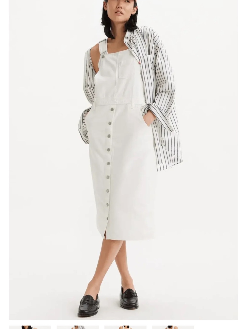 Levi’s women’s White Denim Overall Dress with Front Button Closure